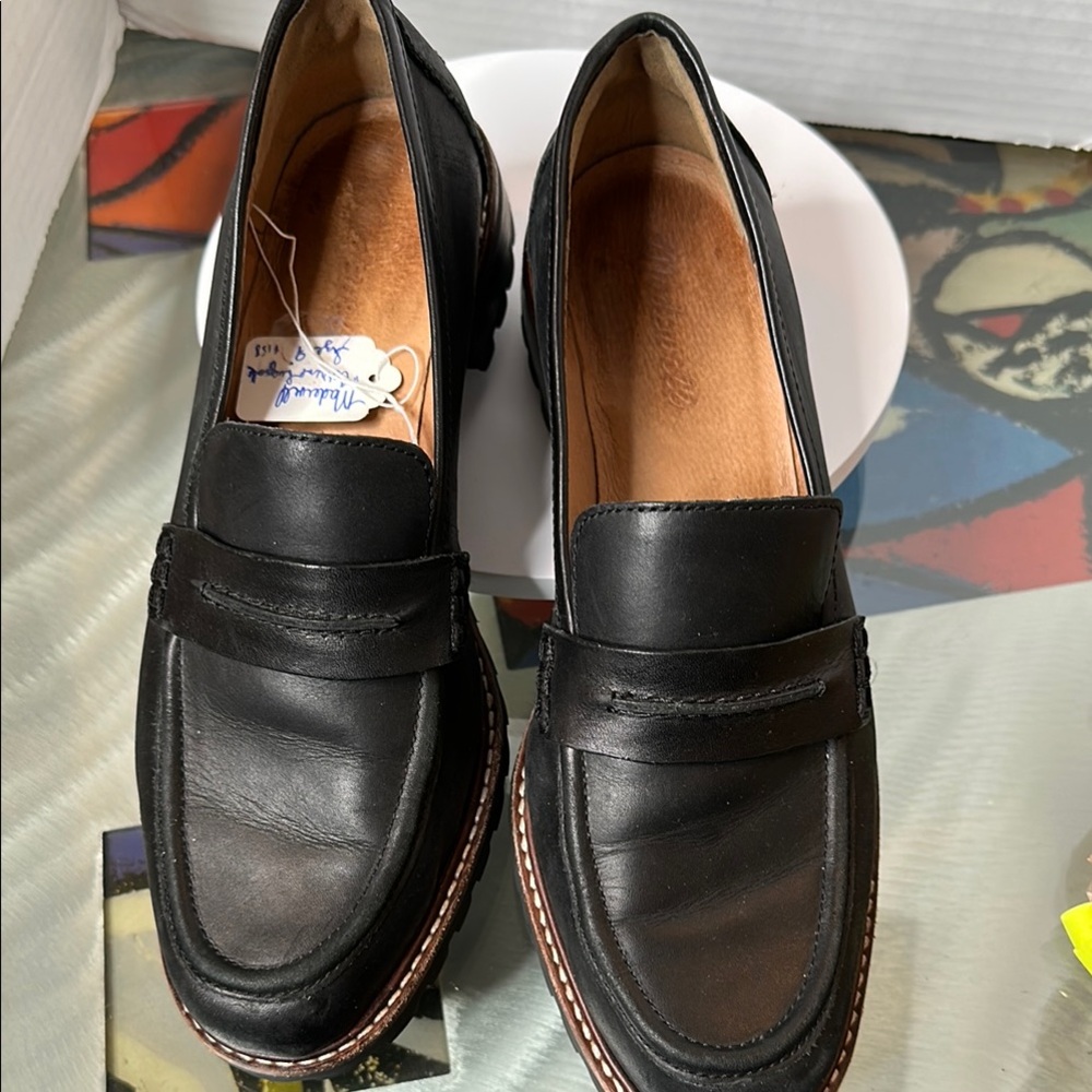 MADEWELL Black Leather Slip-On Loafers with Chunky Sole